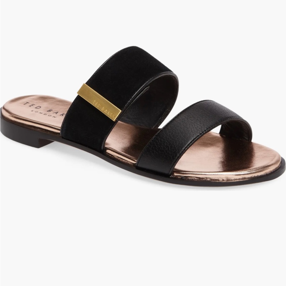 Ted Baker ljoe Black Double strap leather Slide Sandal